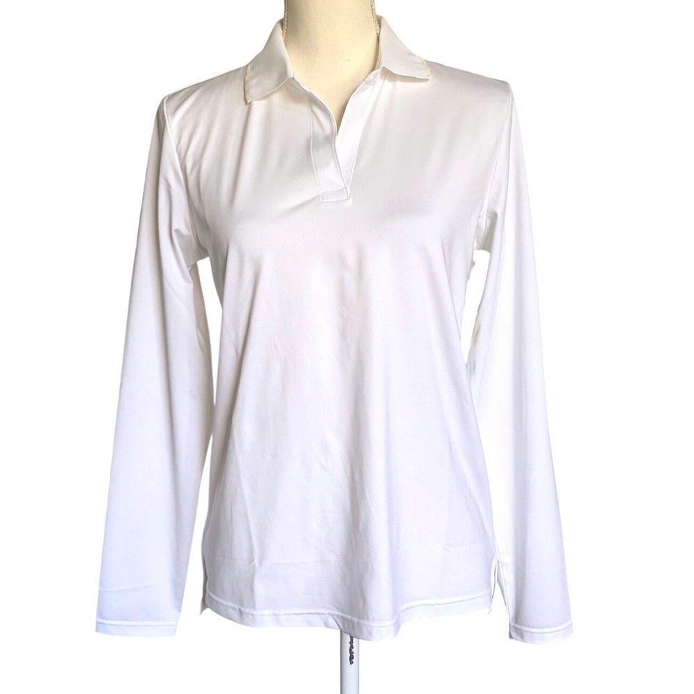 Tuckernuck Polo Top Long Sleeve Performance Spandex Athletic White Small S - Picture 3 of 7